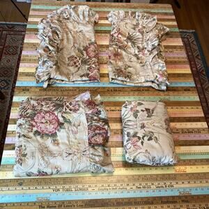 Vtg RALPH LAUREN GUINEVERE KING Ruffled Flat Fitted Sheet Set 2 Shams 4 Pc Set